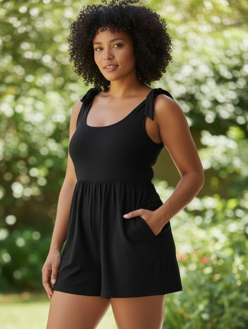 Plus Size Black Romper Tie Shoulder Soft Stretch | Heimish Brand | NWOT